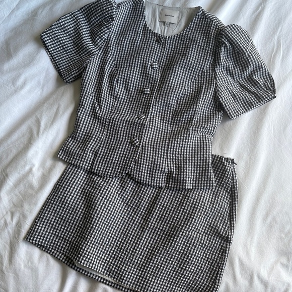 NEW Reformation Mika Two Piece Skirt Set Black White Check Gingham | US 2 UK 6 - Picture 6 of 14